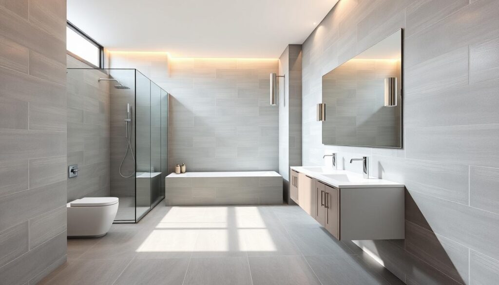 Badezimmer fliesen grau modern
