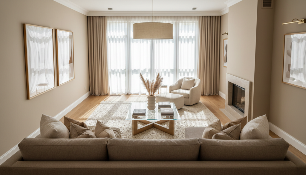 Beige Farbgestaltung im modernen Wohnzimmer