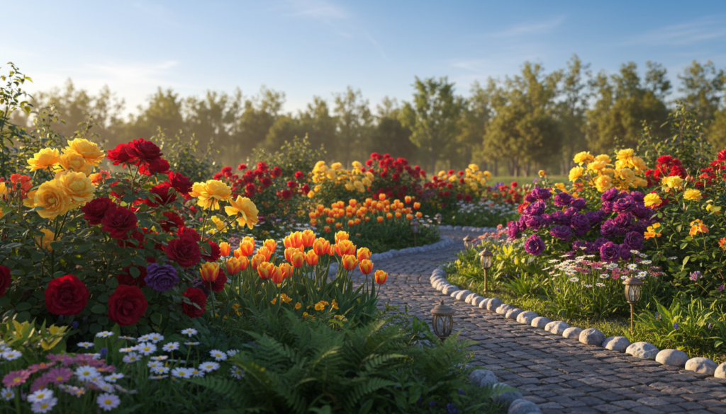 Blumeninspiration im Garten mit farbenfrohen Beeten