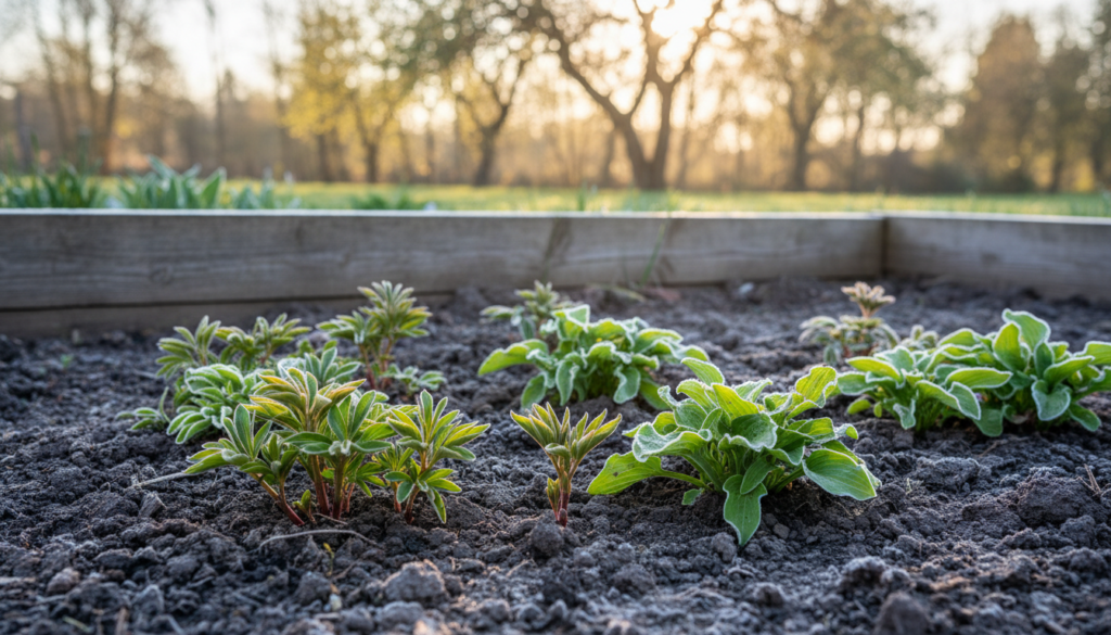 Stauden die im Boden überwintern in einem Gartenbeet