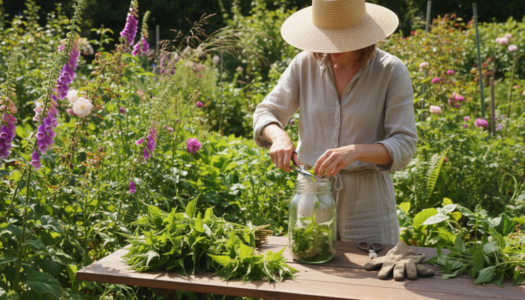 Brennnesselspray herstellen im Garten