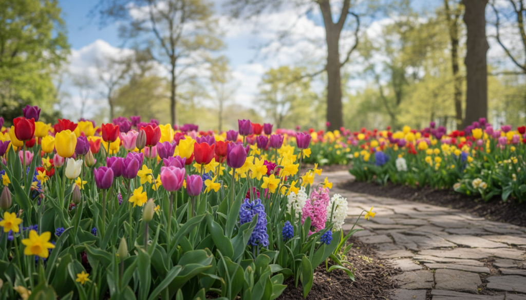 Gartenzwiebelblumen im Beet