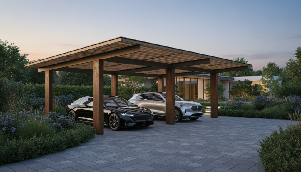 Doppelcarport mit moderner Konstruktion und Schutz für zwei Fahrzeuge
